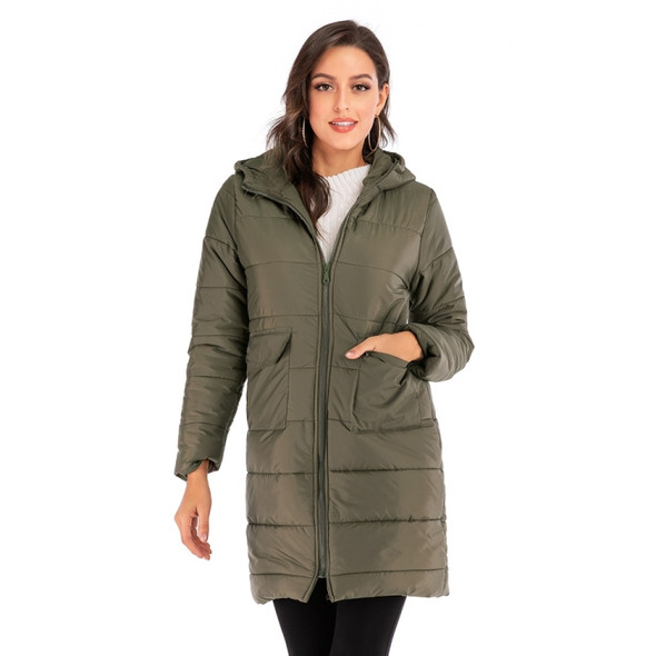 Women Long Hooded Cotton Jacket (Color:Green Size:XXL)