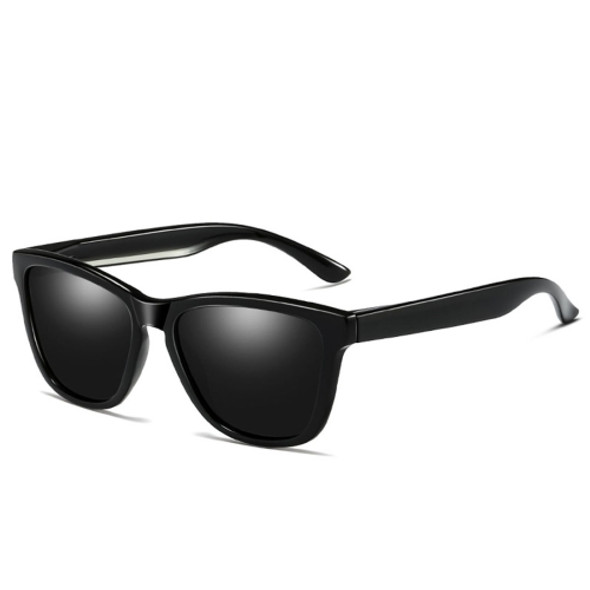 Unisex Retro Fashion Plastic Frame UV400 Polarized Sunglasses (Black + Grey)