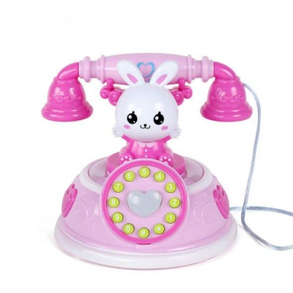 Children Retro Cartoon Telephone Early Education Story Machine Simulation Telephone Toy(Pink)