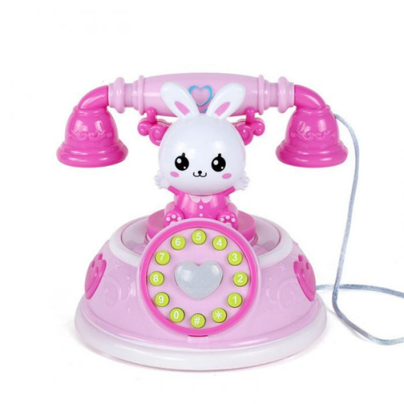 Children Retro Cartoon Telephone Early Education Story Machine Simulation Telephone Toy(Pink)