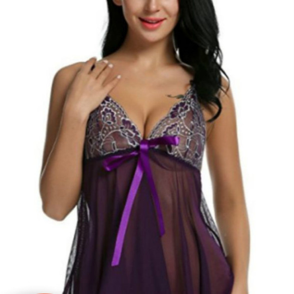 3 PCS Sexy Perspective Mesh Girth Nightdress, Size:M(Purple)