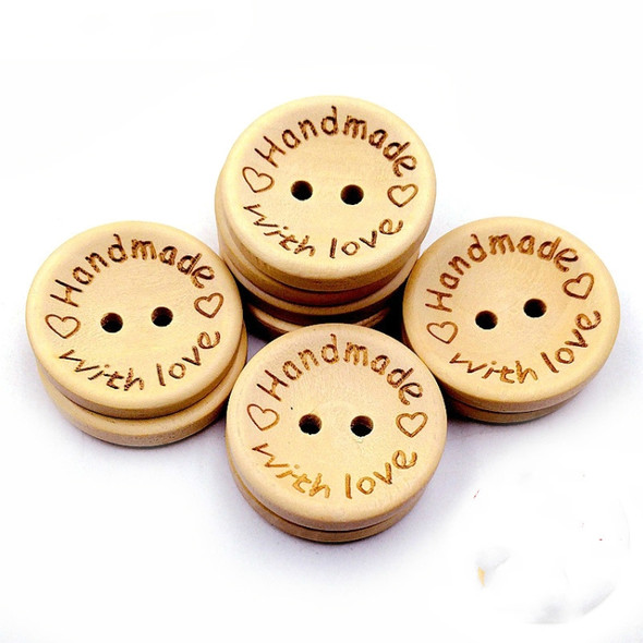 100 PCS/Set Natural Color Wooden Buttons Handmade Love Letter Wood Button Craft DIY Baby Apparel Accessories(25mm)