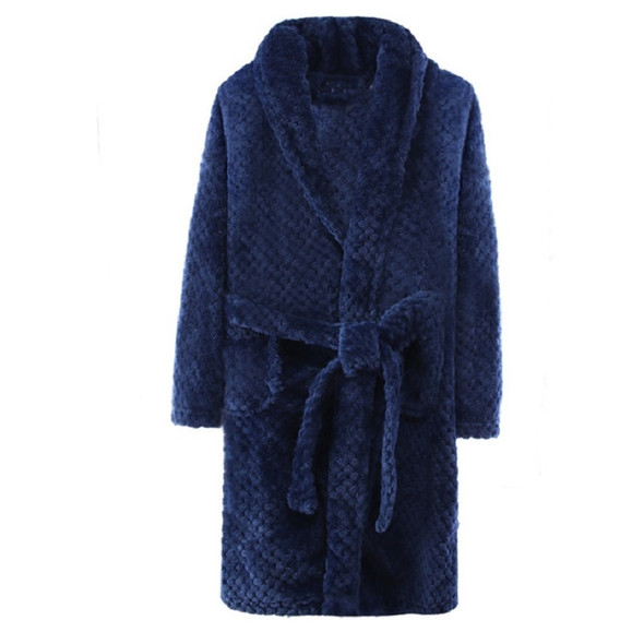 Winter Flannel Bathrobe Parent Child Bathrobes Home Clothes, Height:175cm(Navy)