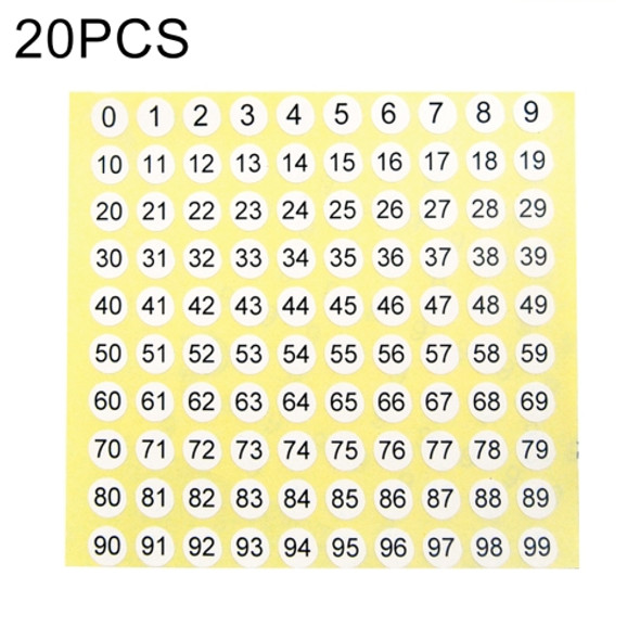 20 PCS Round Shape Number Sticker Shoe Size Label, Number 0-99