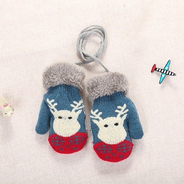 Lake Blue Cute Elk Pattern Winter Double-layer Plus Velvet Outdoor Cold-proof Children Gloves, Size:14 x 8cm