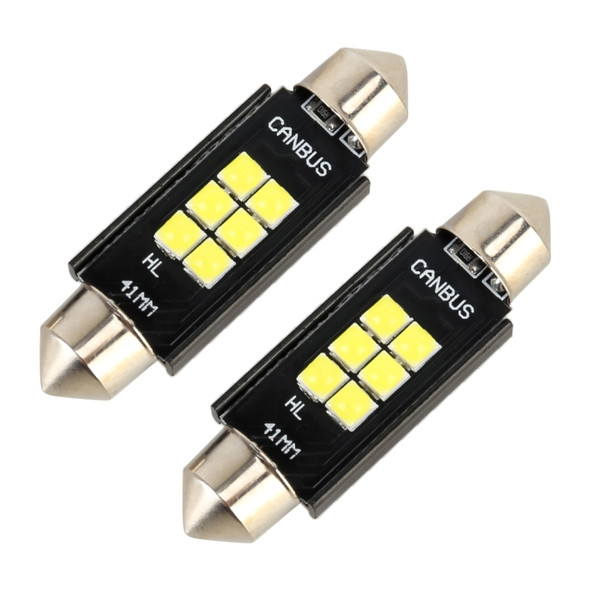 2 PCS 41mm DC12V / 2.5W / 6000K / 170LM 6LEDs SMD-3030 Car Reading Lamp Dome Light