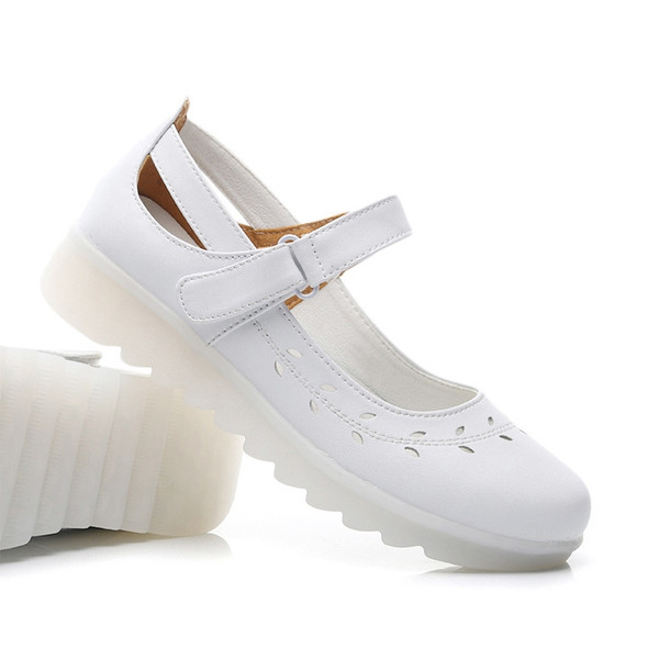 Air Cushion Nurse Shoes Non-slip Soft Bottom Breathable Flat Women Shoes Work Shoes, SIZE:38(White PVC)