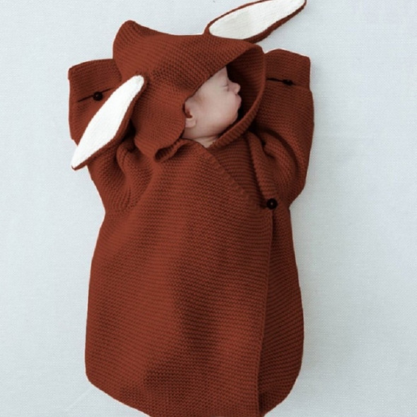 Cute Rabbit Ear Stereo Sleeping Bag Knitted Baby Quilt, Size:0-1 Years Old(Brown)