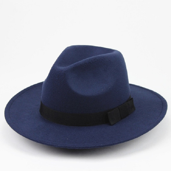 Men / Women Retro British Style Wool Jazz Cap Big Edge Sun Hat(Navy)