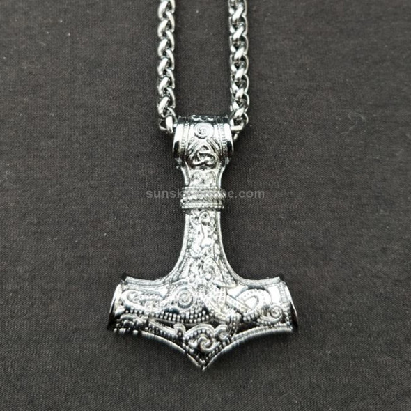 Mjolnir Pendant Viking Protective Talisman Hammer Necklace(Silver Pendant with Metal Chain)
