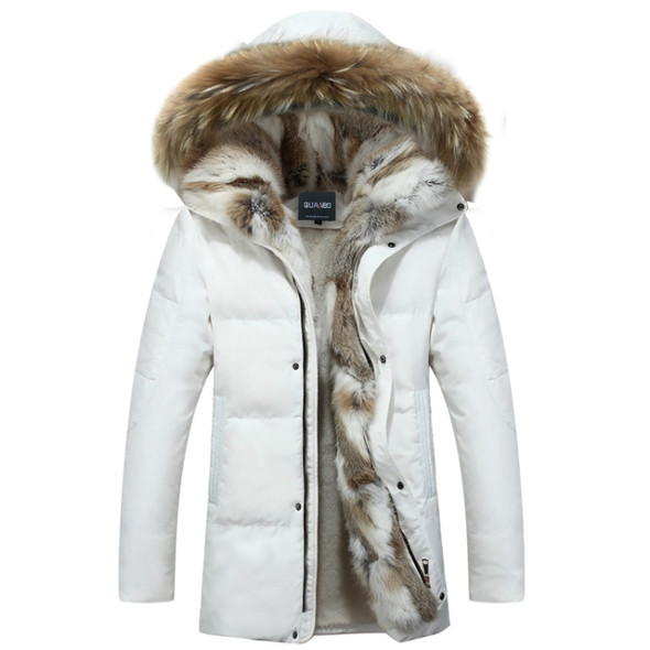 Men and Women Leisure Down Jacket Winter Thick Warm lovers Fur Collar, Size:L(White)
