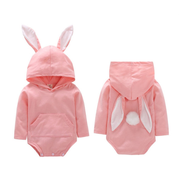 Lovely Newborn Baby Girls Cartoon Rabbit Ear Romper Hooded Kids Jumpsuit Outfits, Kid Size:90cm(Pink)