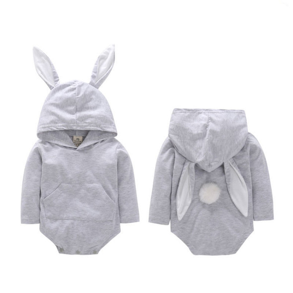 Lovely Newborn Baby Girls Cartoon Rabbit Ear Romper Hooded Kids Jumpsuit Outfits, Kid Size:70cm(Gray)
