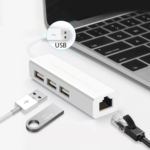 USB 2.0 Ethernet Network Adapter + 3 Ports USB HUB(White)