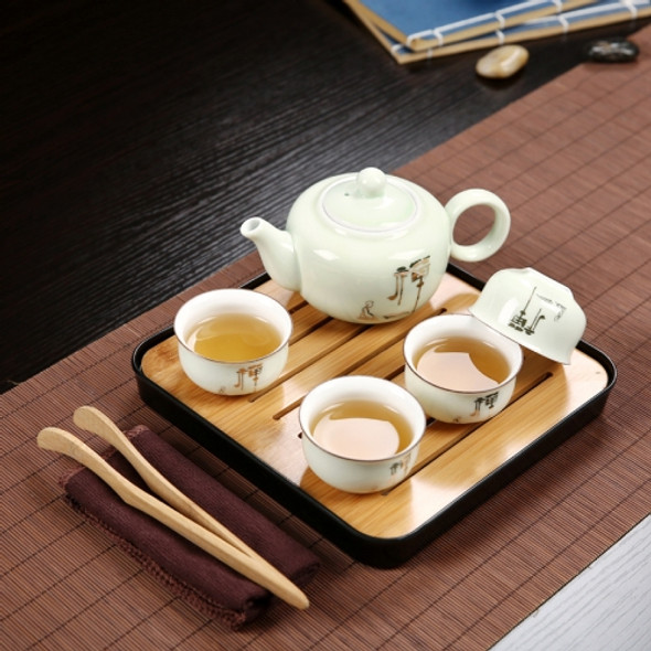 Outdoor Travel Mini Portable Ceramics Teaware Set Without Travel Box, Pattern:Zen Letter