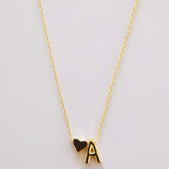 2 PCS Fashion Tiny Dainty Heart Initial Necklace Personalized Letter A Name Necklace(Gold)