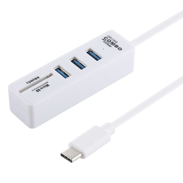 2 in 1 TF / SD Card Reader + 3 x USB 3.0 Ports to USB-C / Type-C HUB Converter, Cable Length: 26cm (White)