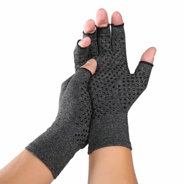 Hemp Gray Dispensing A Pair Sports Breathable Health Care Half Finger Gloves Rehabilitation Training Arthritis Pressure Gloves, Size:M