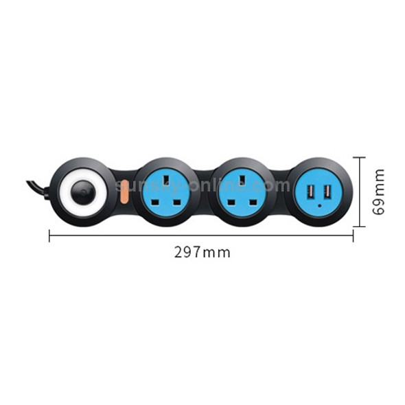 Charging Plug-in Wiring Board Creative Rotary Towline Board 13A Deformed Socket with USB, UK Plug, 3-Bit Socket(Black)