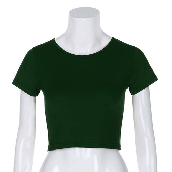 Round Neck Exposed Navel Shirt Body Short Sleeve T-shirt, Size: L(Green)