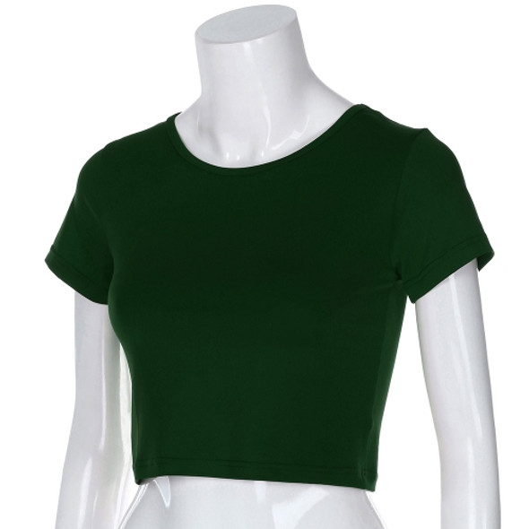 Round Neck Exposed Navel Shirt Body Short Sleeve T-shirt, Size: L(Green)