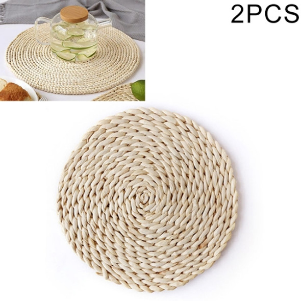 2 PCS Non-slip Natural Corn Woven Thickening Insulated Tea Mat Table Heat-resistant Casserole Mat Round Placemat 22cm