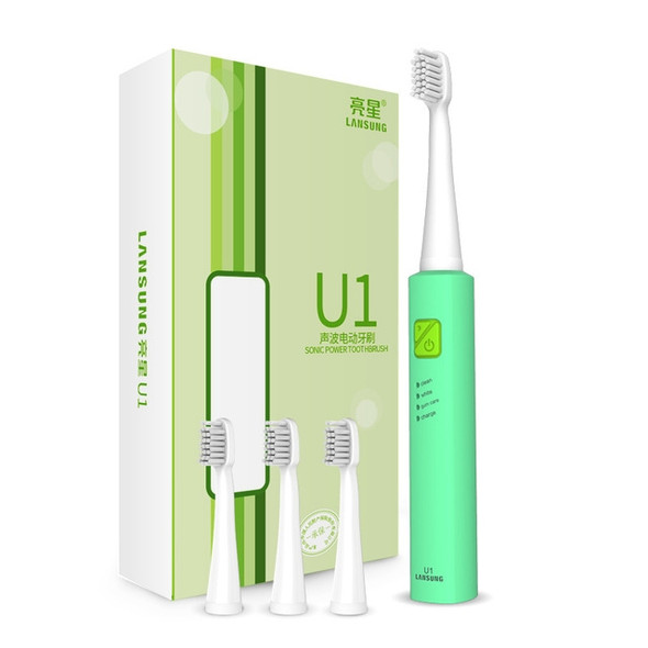 Lansung Rechargeable Sonic Electric Toothbrush Ultrasonic Whitening Teeth Vibrator with 4 Brush Heads(Green)
