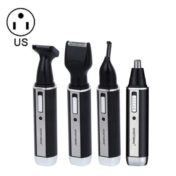 SPORTSMAN Four-in-one Rechargeable Ear Nose Trimmer Electric Shaver Beard Face Eyebrows Hair Trimmer For Men, US Plug(Black, 110V)