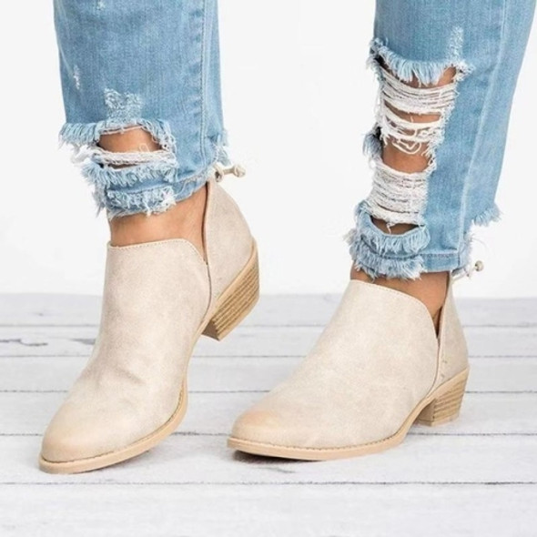 Autumn And Winter Pointed Low-Heeled Boots Women Low Tube Boots, Shoe Size:35(Beige)