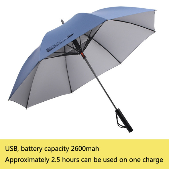 GRC-008 USB Titanium Silver Plastic Fan Umbrella UV Protection Vinyl Sunshade Umbrella, Battery Capacity： 2600mAh (Dark Blue)