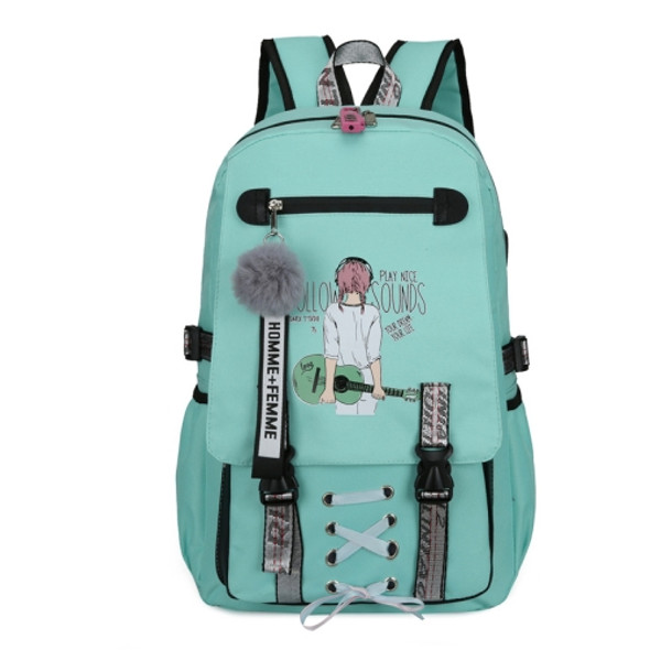 Sports and Leisure USB Charging Anti-Theft Backpack(Girl Green)