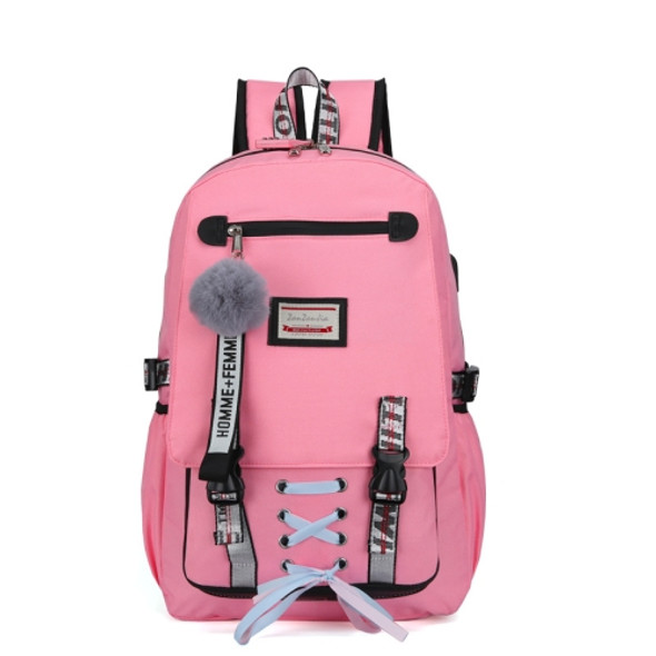 Sports and Leisure USB Charging Anti-Theft Backpack(Pink)