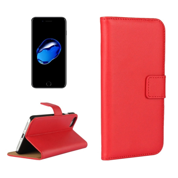 For  iPhone 8 & 7  Genuine Split Horizontal Flip Leather Case with Holder & Card Slots & Wallet(Red)