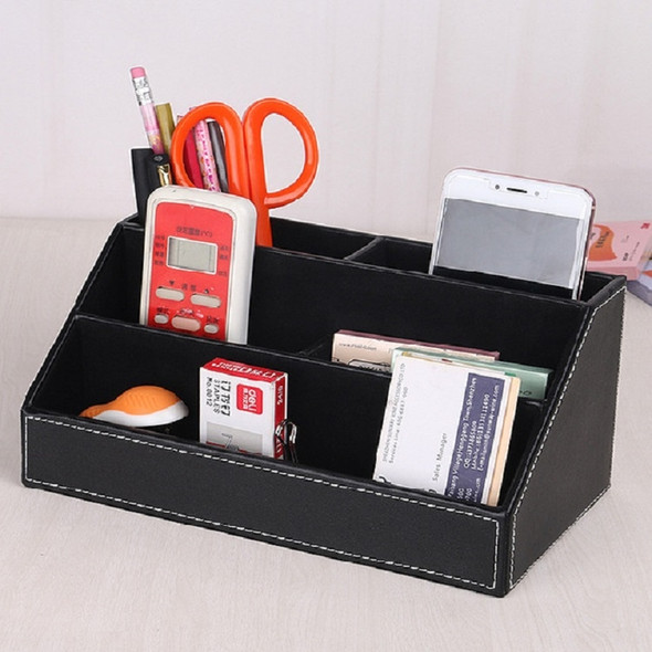 2 PCS Leather Multifunctional Pen Holder Office Desk Five Compartment Storage Organizing Box(Black)