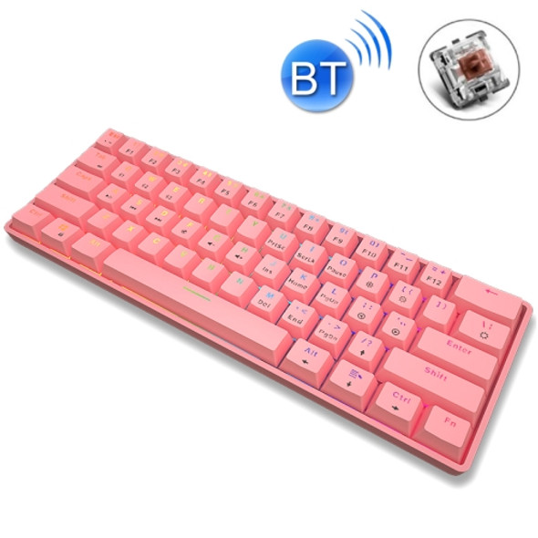 LEAVEN K28 61 Keys Gaming Office Computer RGB Wireless Bluetooth + Wired Dual Mode Mechanical Keyboard, Cabel Length:1.5m, Colour: Tea Axis (Pink)