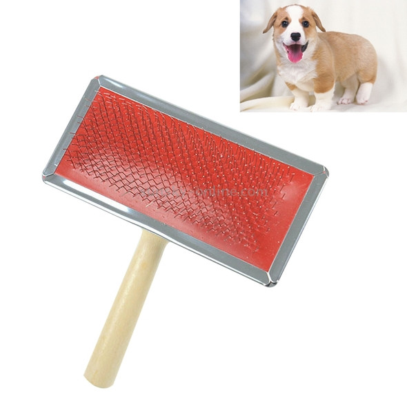 Soft Curve Needled Manual Bristles Grooming Cleaning Brush with Wood Handle for Pet,  Size: L, Random Color Delivery