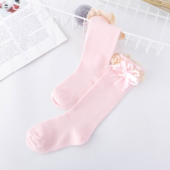 Lace Bow Princess Socks Cotton Girl High Knee Socks, Size:S(Pink)