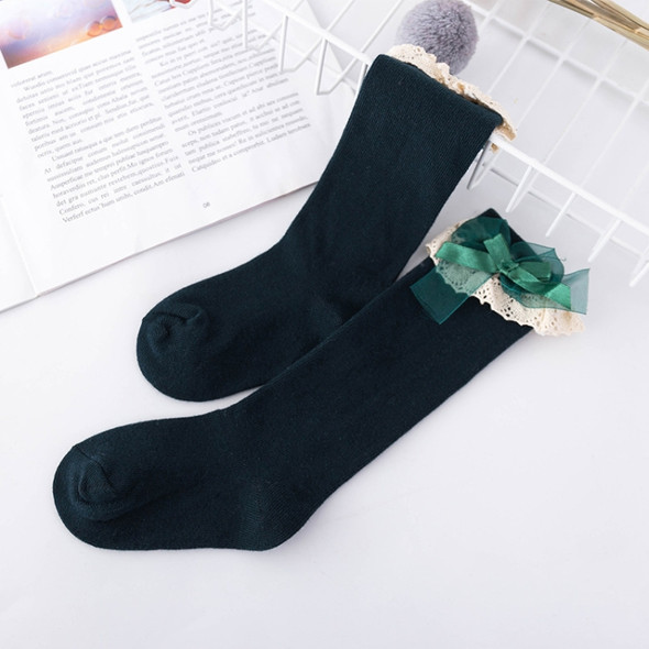 Lace Bow Princess Socks Cotton Girl High Knee Socks, Size:M(Dark Green)