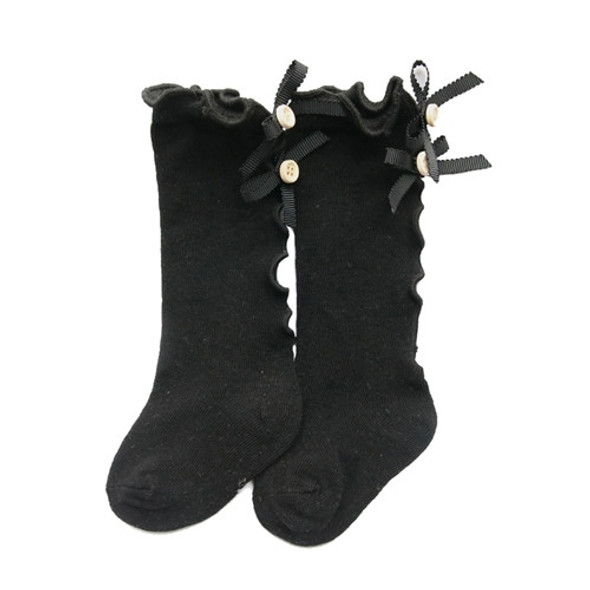 Baby Cute High Knee Fungus Lace Bow Socks, Size:XL(Black)