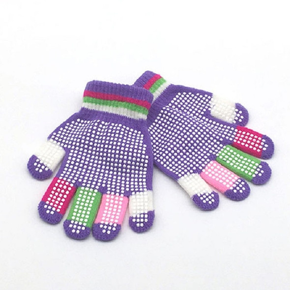Two Pairs Winter Ski Non-slip Knitted Warm Finger Gloves Children Gloves, Suitable Age:5-8 Years Old(Purple)