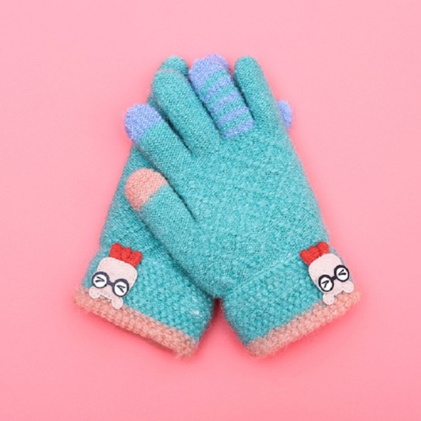 Winter Ski Gloves Cartoon Animal Knitted Wool Warm Finger Gloves Children Gloves, Size:One Size(Pea Green)