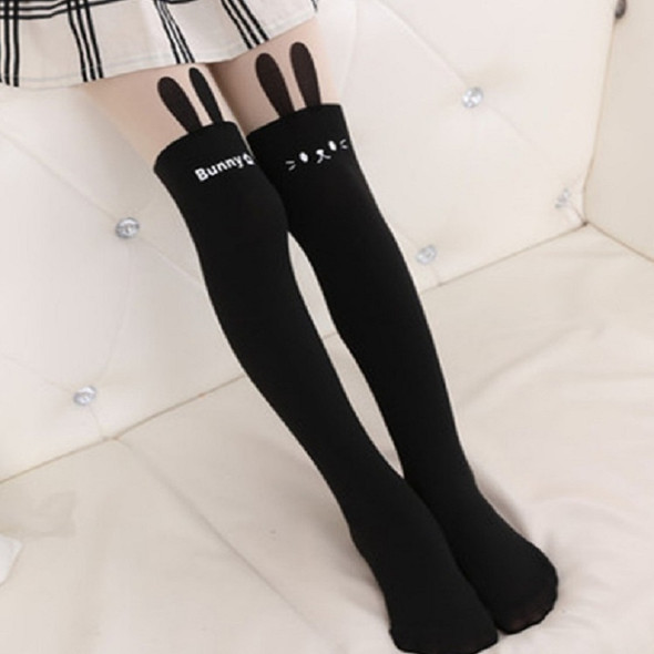 Children Dance Socks Velvet Cartoon Pantyhose, Size:M(Black Long Eared Rabbit)