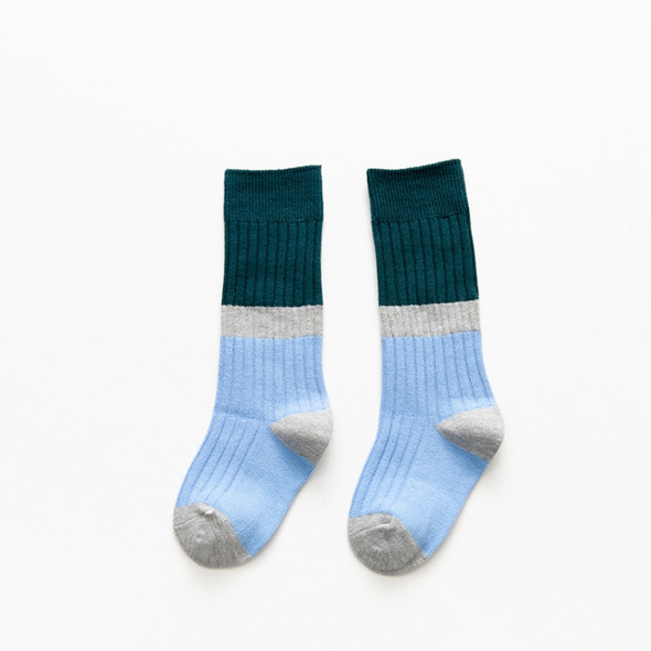 Fashion Trend Color Matching Horizontal Stripe Cotton High Knee Stocks for Boys And Girls, Size:M(Light Blue)