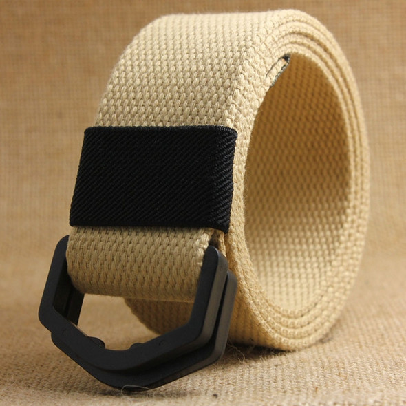 Plastic D Shape Double Ring Buckle Candy-colored Canvas Belt, Belt Length:140cm(Khaki)