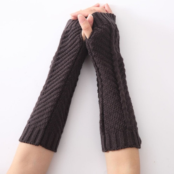 Knitted Wool Fishbone Texture Warm Cuffs Fingerless Arm Sleeves(Dark Gray)