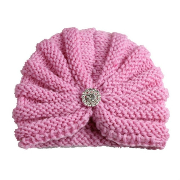 Diamond-studded Wool Knitted Baby Hat, Size:Adjustable(Pink)