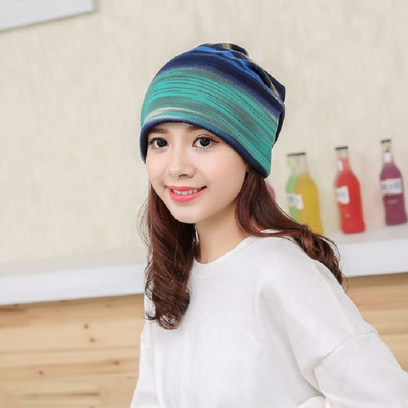 Striped Multifunctional Ear Protection Wrap Cap Stacking Cap(Blue)