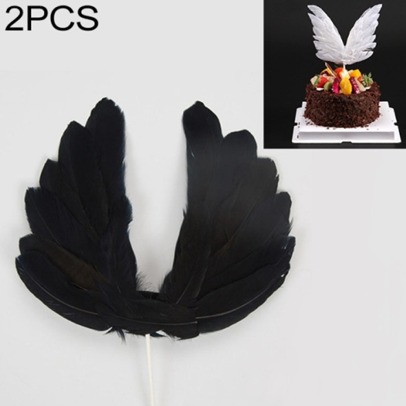 2 PCS Party Cake Decoration Wings Decoration Feather Wings Card(Black)