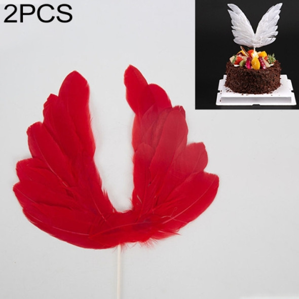 2 PCS Party Cake Decoration Wings Decoration Feather Wings Card(Red)