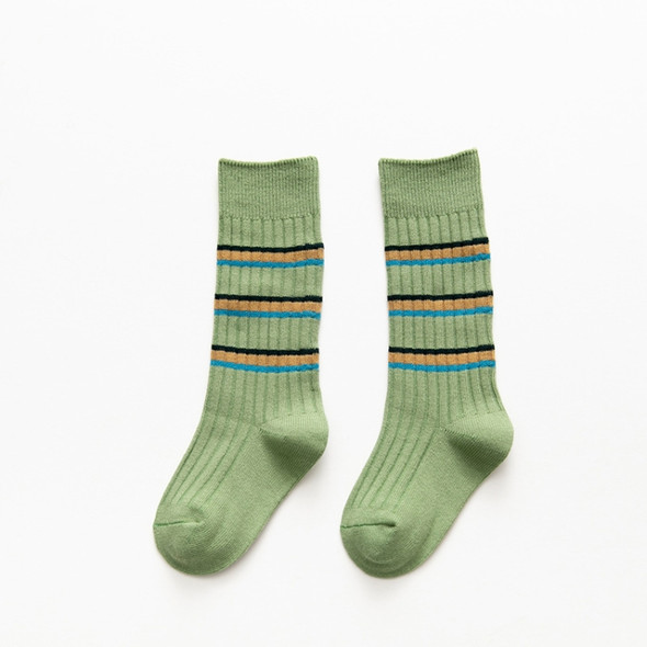 Fashion Trend Color Matching Horizontal Stripe Cotton High Knee Stocks for Boys And Girls, Size:S(Grass Green)